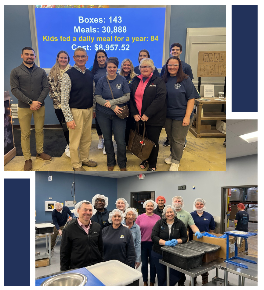 Two Groups of Fridley employees posing at Feed my Starving Children