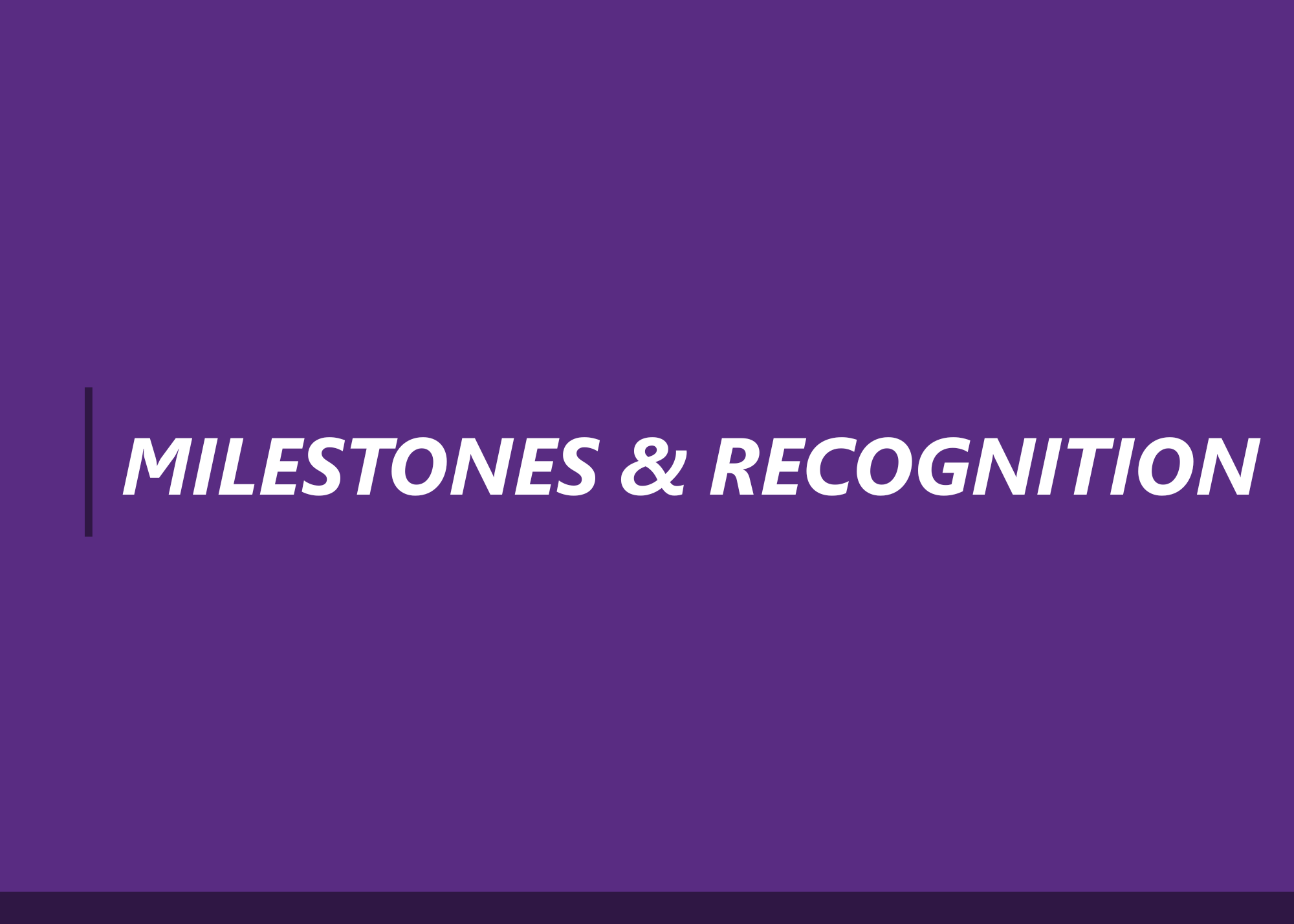 Milestones and recognition graphic on a purple background