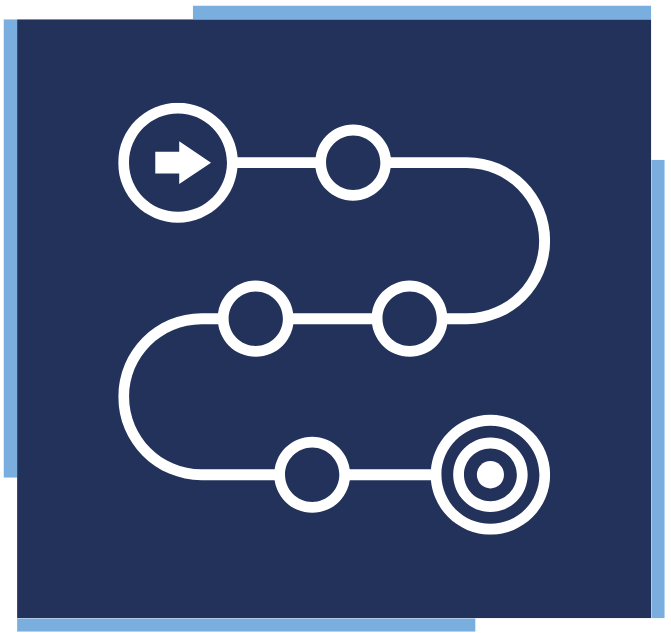 Graphic of an arrow following a line/process ending at a target