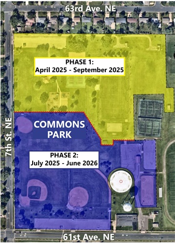 Map of Commons Park showing Phase 1 in the north side, Phase 2 in the south side