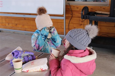 Two girls drinking hot cocoa