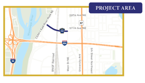 Map of 57th Avenue Project Area from East River Road to 57th Avenue
