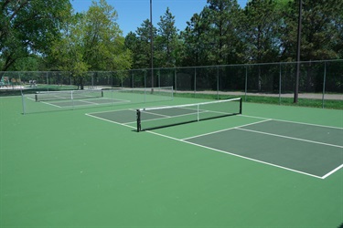 Two side-by-side pickleball courts